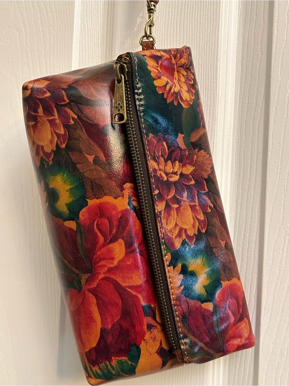 Patricia Nash Floral Zip Wristlet in Red, Orange, Green